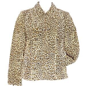 Pamela McCoy Leather Leopard Print Blazer Collared Zip Up Tan Black Womens XS